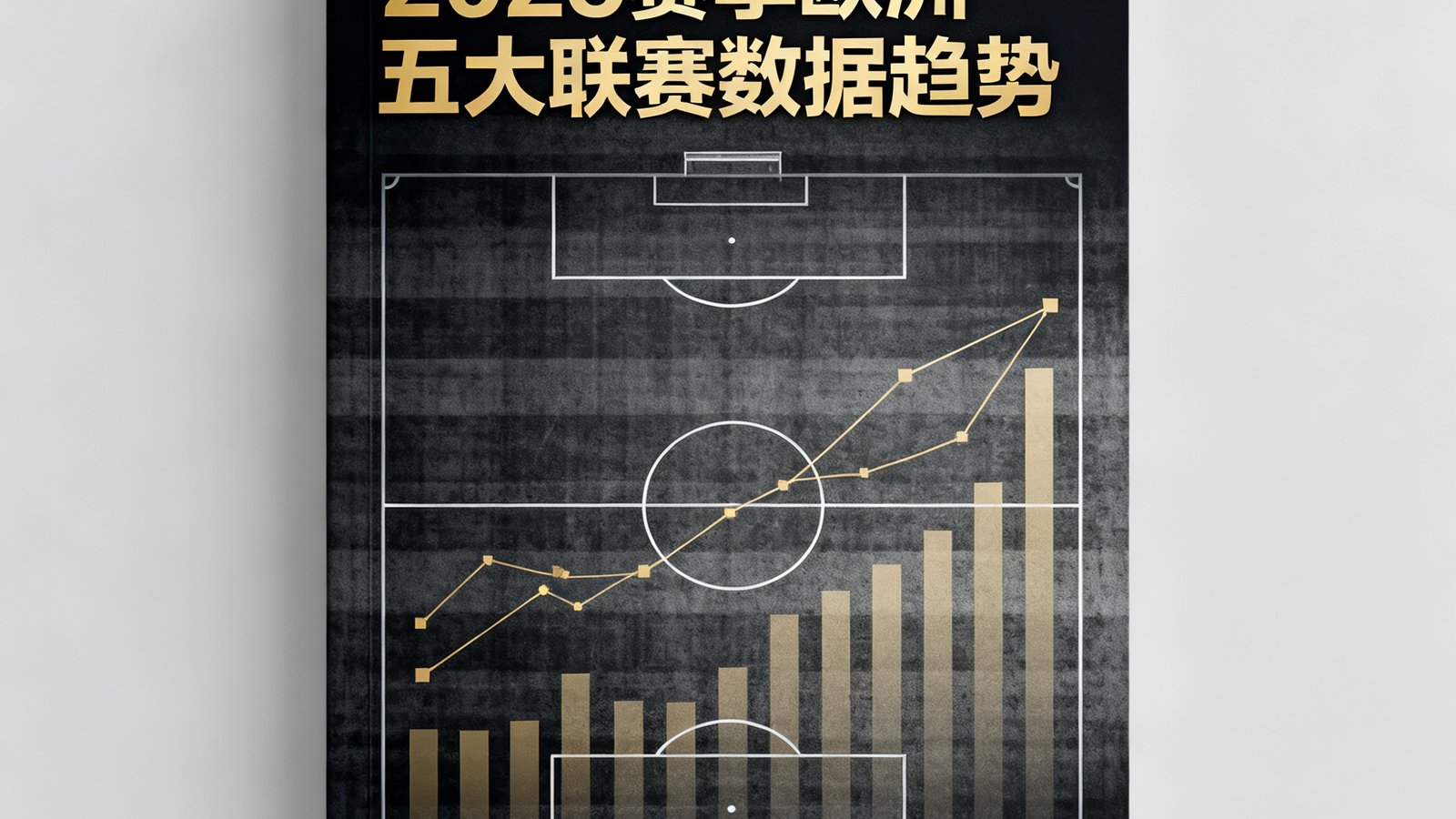 一份深色主题的数据报告封面，标题为2025赛季欧洲五大联赛数据趋势，背景是足球场俯视图与数据图表的融合设计
